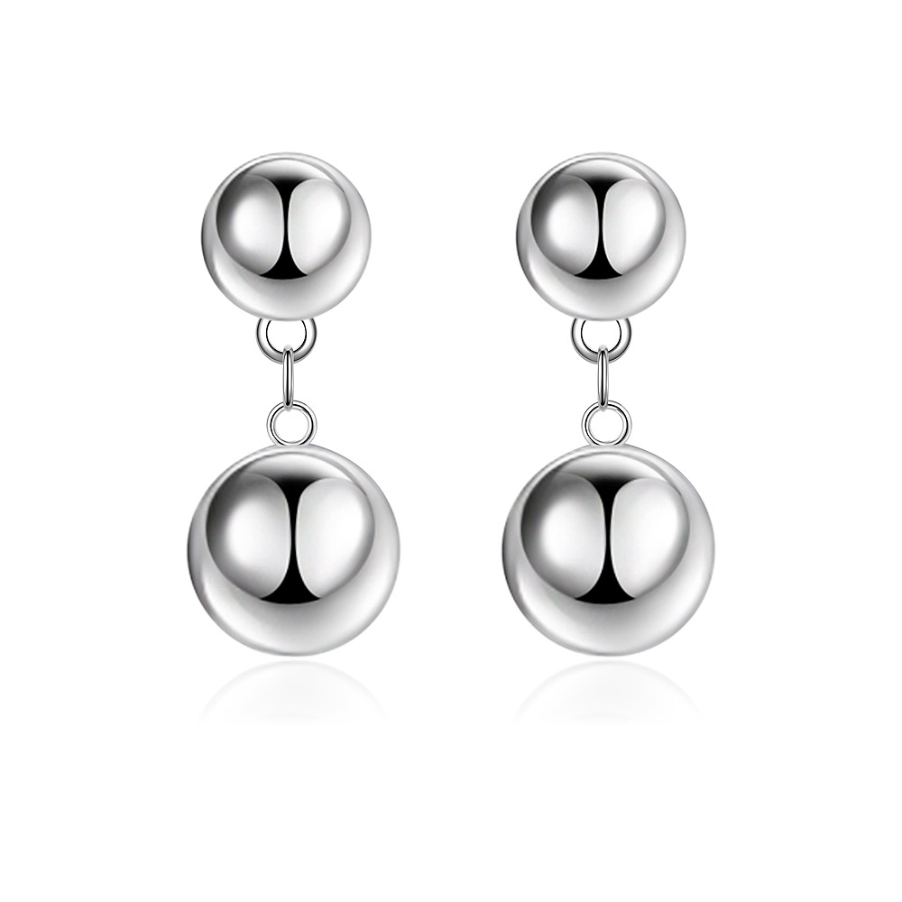 Shiny Rhodium Sphere Ball Earrings